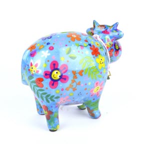 Pomme Pidou - Spaarpot Cow Bella, Happy Flowers SkyBlue