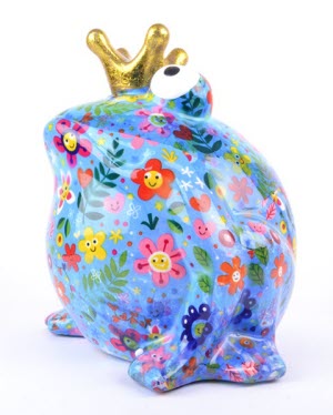 Large - Pomme Pidou - Spaarpot King Frog Freddy, Happy Flowers SkyBlue
