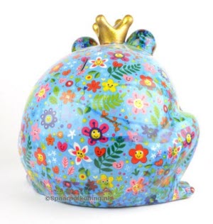 Extra Large - Pomme Pidou - Spaarpot King Frog Freddy, Happy Flowers SkyBlue