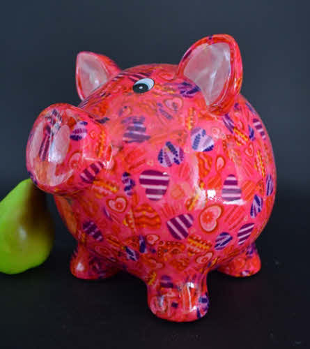 Pomme Pidou L - Spaarpot Pig Rosie, MagicalPink Hearts in Love