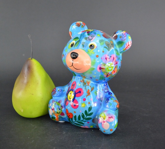 Pomme Pidou R - Spaarpot Teddy Bear Toto, Happy Flowers  SkyBlue