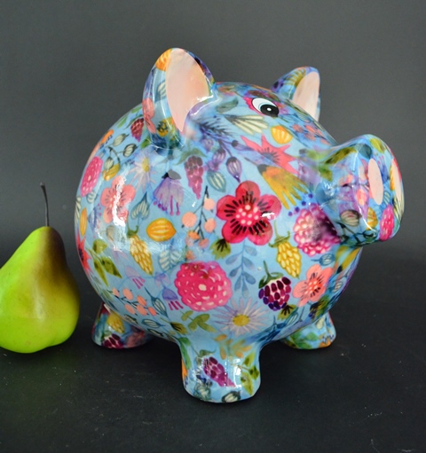 Pomme Pidou - Spaarpot Pig Rosie, Large, Oriental Flowers