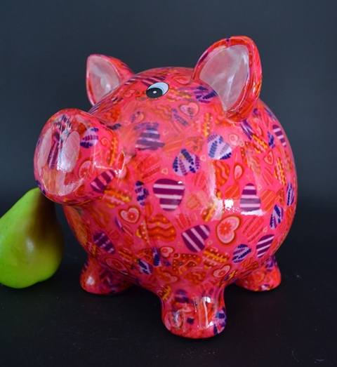 Pomme Pidou - Spaarpot Pig Rosie, Large, MagicalPink Hearts in Love