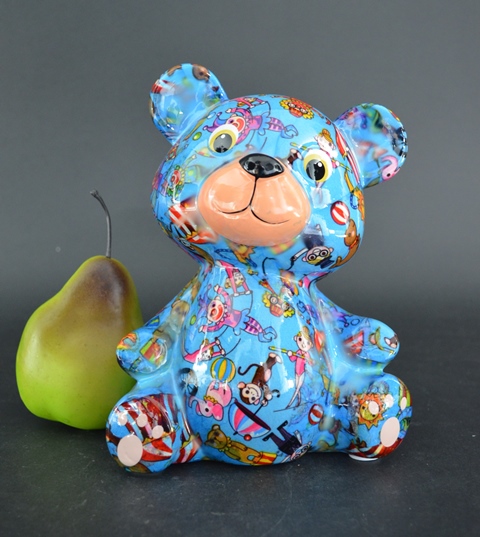 Pomme Pidou M - Spaarpot Teddy Bear Toto, Circus Crazy Turquoise Trapeze