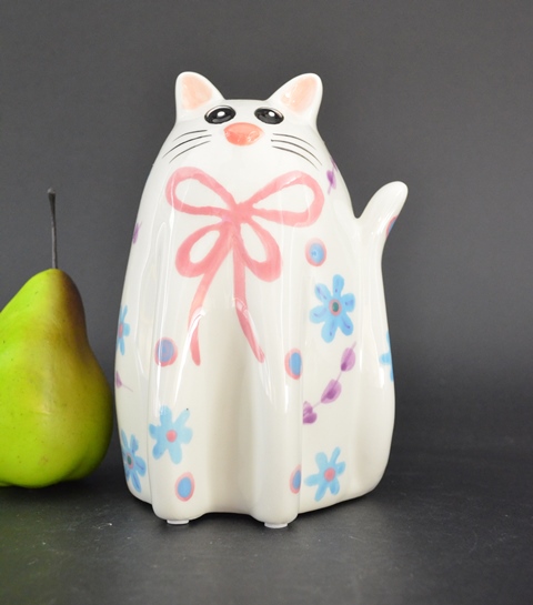 Pomme Pidou M - Spaarpot Cat Cleo, Whisker Whimsey, roze strik