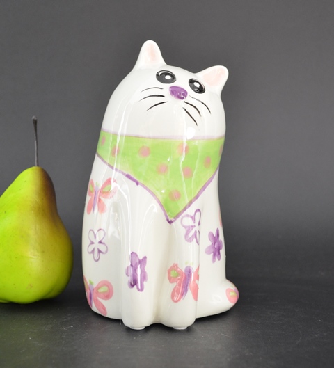 Pomme Pidou M - Spaarpot Cat Clio, Whisker Whimsey, groene halsdoek