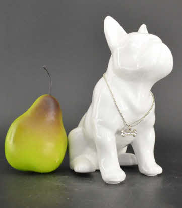 Spaarpot Franse Bulldog Wit Zittend met Ketting – Charmante Keramische Spaarpot