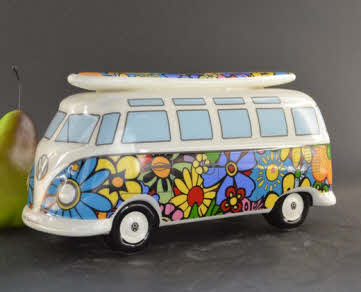 Spaarpot VW T1 Bus Flower – Gelicenseerde VW Spaarpot met Bloemenmotief en Surfboard