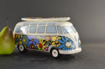 Spaarpot VW T1 Bus Flower – Gelicenseerde VW Spaarpot met Bloemenmotief en Surfboard