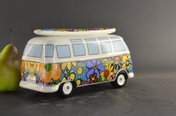 Spaarpot VW T1 Bus Flower – Gelicenseerde VW Spaarpot met Bloemenmotief en Surfboard