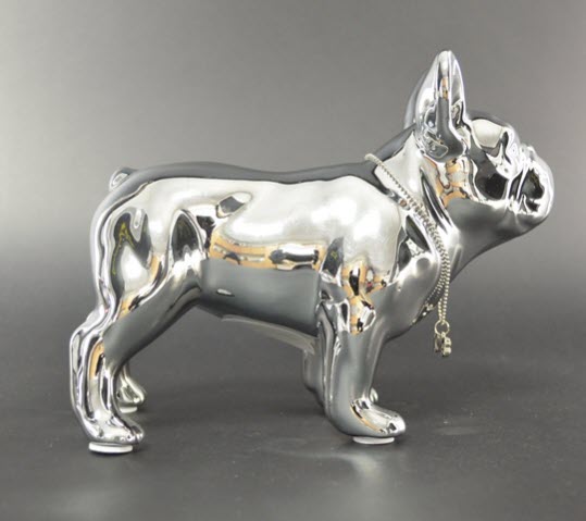 Spaarpot Franse Bulldog Zilver Staand met Ketting