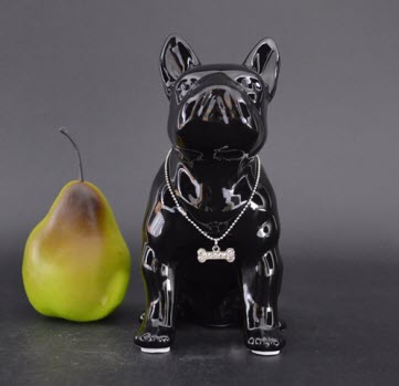 Spaarpot Franse Bulldog Zwart Zittend met Luxe Ketting