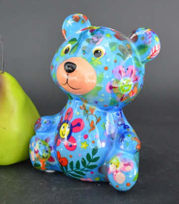 Pomme Pidou R - Spaarpot Teddy Bear Toto, Happy Flowers  SkyBlue