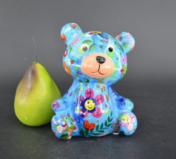 Pomme Pidou R - Spaarpot Teddy Bear Toto, Happy Flowers SkyBlue