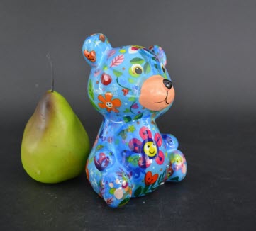 Pomme Pidou R - Spaarpot Teddy Bear Toto, Happy Flowers SkyBlue