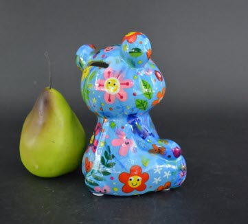 Pomme Pidou R - Spaarpot Teddy Bear Toto, Happy Flowers SkyBlue