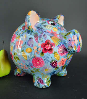 Pomme Pidou - Spaarpot Pig Rosie, Large, Oriental Flowers