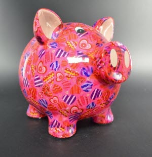 Large - Pomme Pidou - Spaarpot Pig Rosie, MagicalPink Hearts in Love