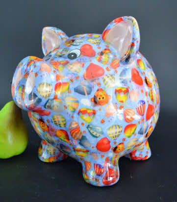 Pomme Pidou - Spaarpot Pig Rosie, Large, Air Balloons True Blue