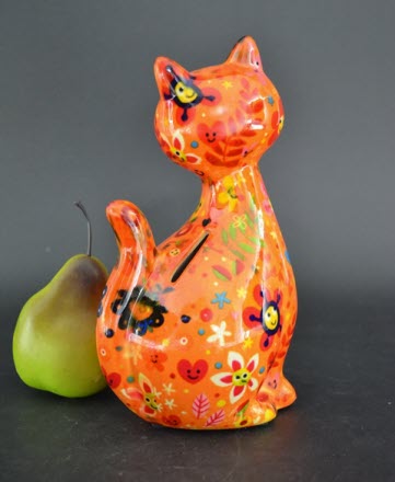 Pomme Pidou M - Spaarpot Cat Caramel, Happy Flowers OrangeSoda