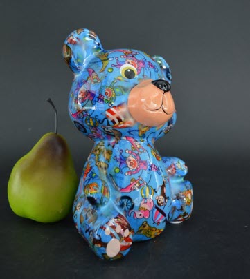 Pomme Pidou M - Spaarpot Teddy Bear Toto, Circus Crazy Turquoise Trapeze