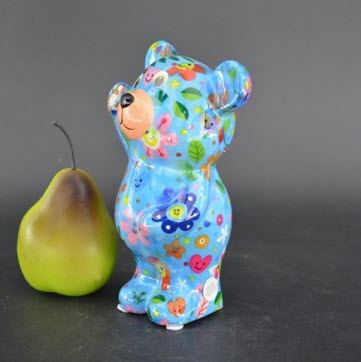 Pomme Pidou R - Spaarpot Teddy Bear Tilou, Happy Flowers SkyBlue