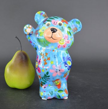 Pomme Pidou R - Spaarpot Teddy Bear Tilou, Happy Flowers SkyBlue