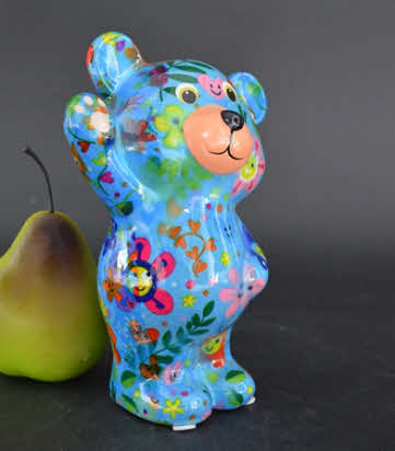 Pomme Pidou R - Spaarpot Teddy Bear Tilou, Happy Flowers SkyBlue