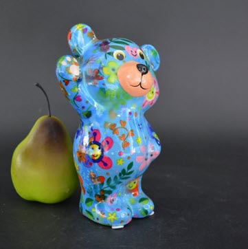 Pomme Pidou R - Spaarpot Teddy Bear Tilou, Happy Flowers SkyBlue