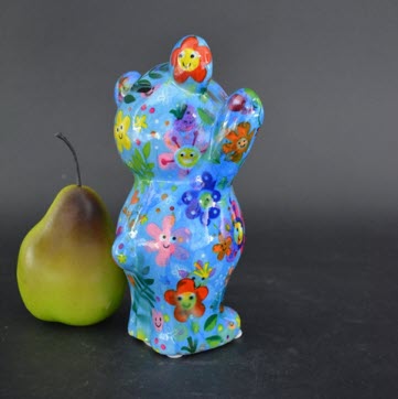 Pomme Pidou R - Spaarpot Teddy Bear Tilou, Happy Flowers SkyBlue