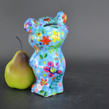 Pomme Pidou R - Spaarpot Teddy Bear Tilou, Happy Flowers SkyBlue