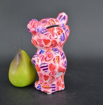 Pomme Pidou R - Spaarpot Teddy Bear Tilou, MagicalPink Hearts in Love